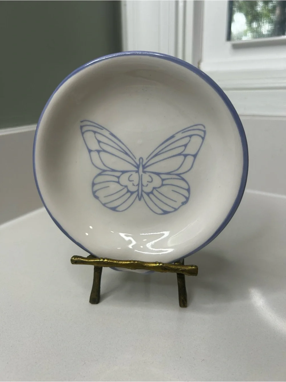 NEW Dolly Parton Blue Butterfly Ceramic Spoon Rest Trinket Dish 5”.